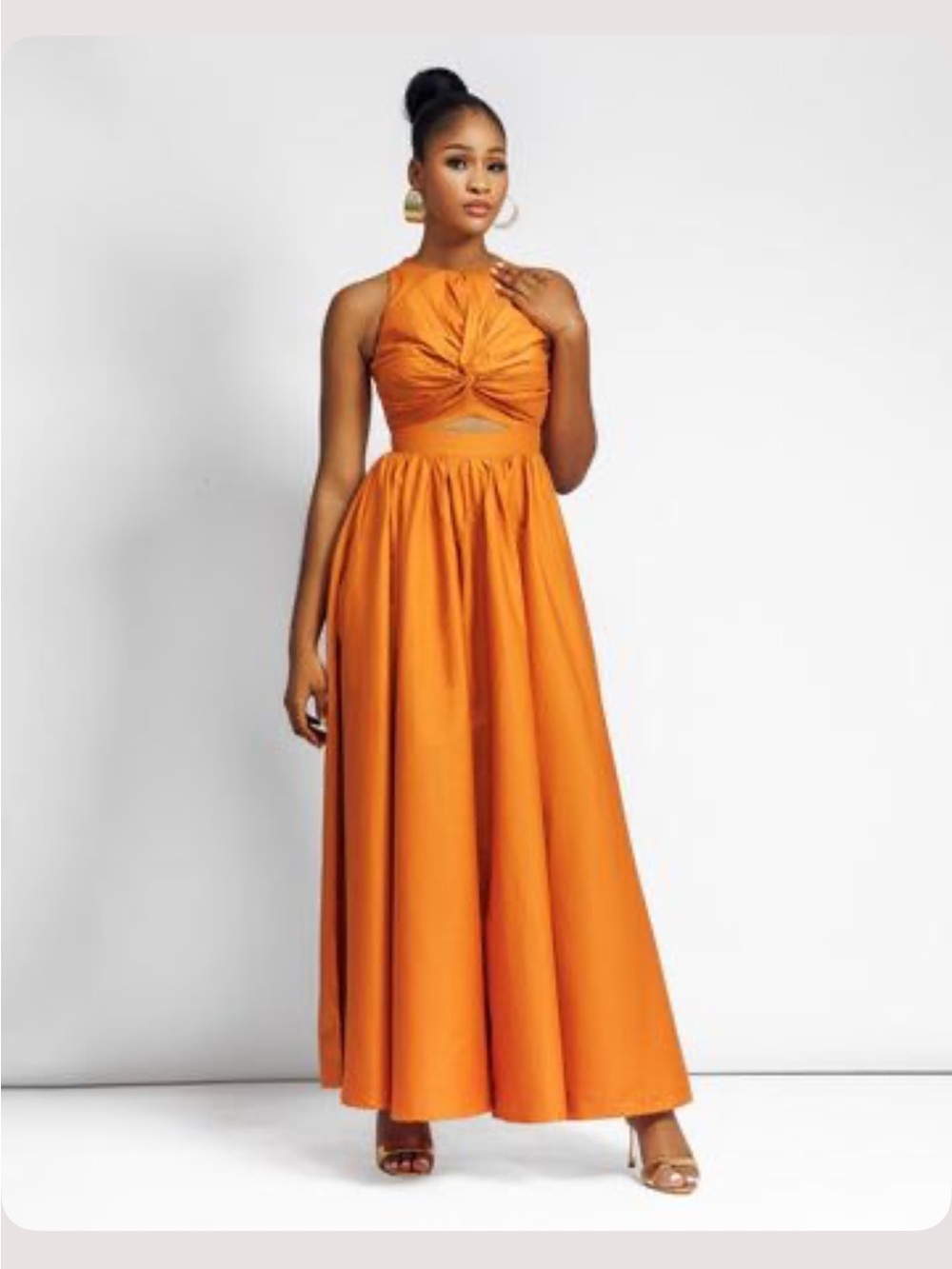 Forever Amelia Sleeveless Orange/Gold Twist-Front Maxi Dress